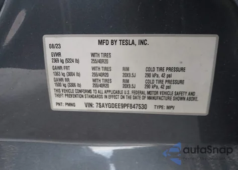 2023 Tesla Model Y Awd/Long Range Dual Motor All-Wheel Drive from USA, damaged, VIN 7SAYGDEE9PF847530